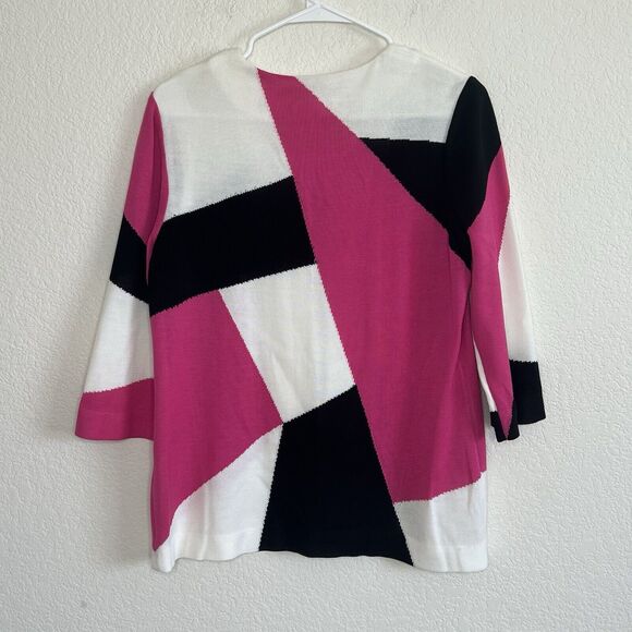 Ming Wang Knit Cardigan Jacket 3/4 Sleeve Office Career Color block Small f16 - Picture 2 of 5